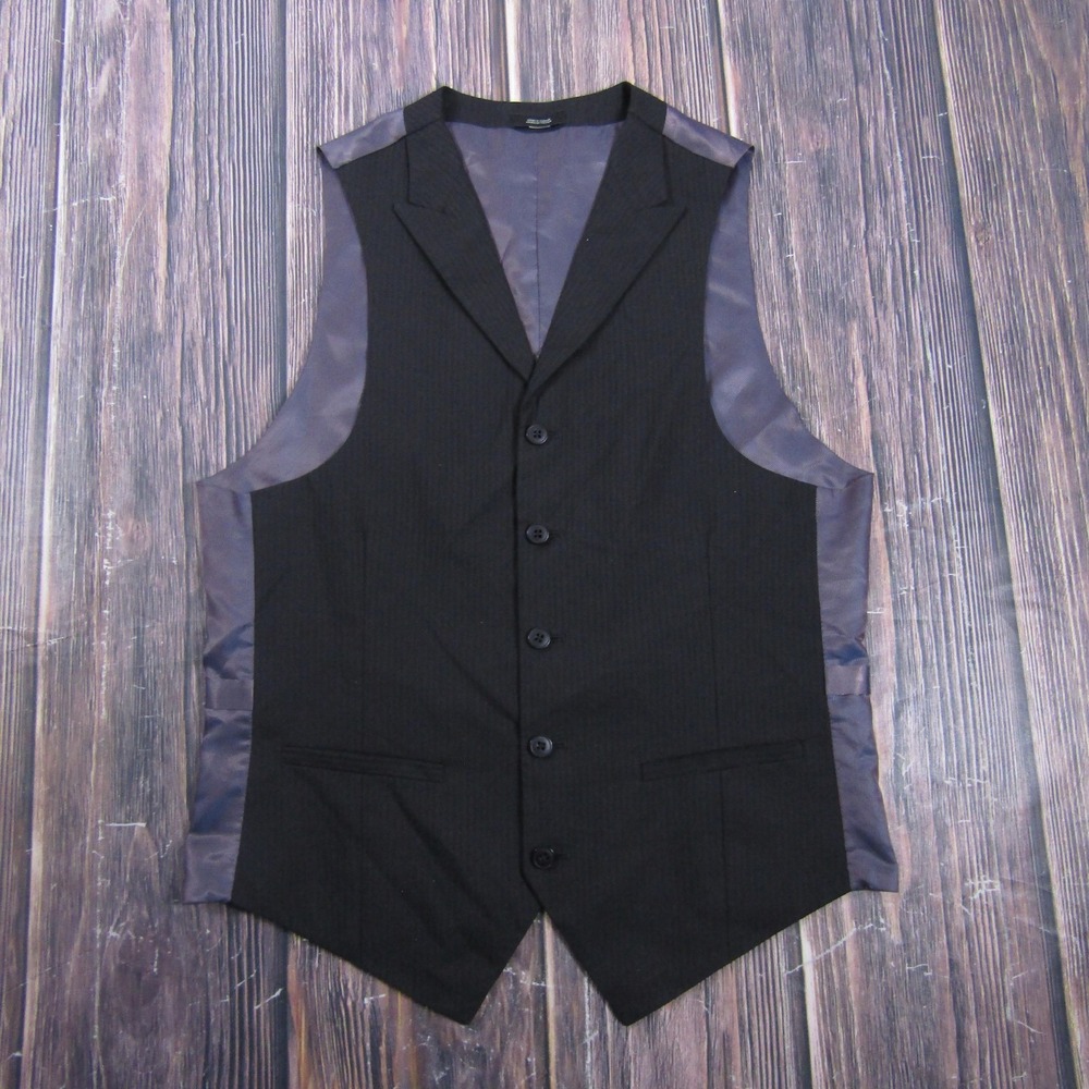 Suit Vest J. Ferrar Mens S Black Striped Polyester Rayon 3 Piece Slim Formal
